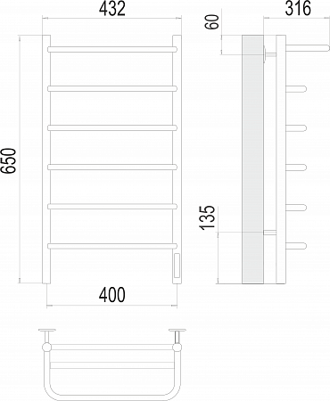 Полка П6 400х650 Электро (quick touch) Полотенцесушитель  TERMINUS Сызрань - фото 3