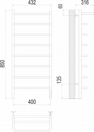 Полка П8 400х850 Электро (quick touch) Полотенцесушитель  TERMINUS Сызрань - фото 3
