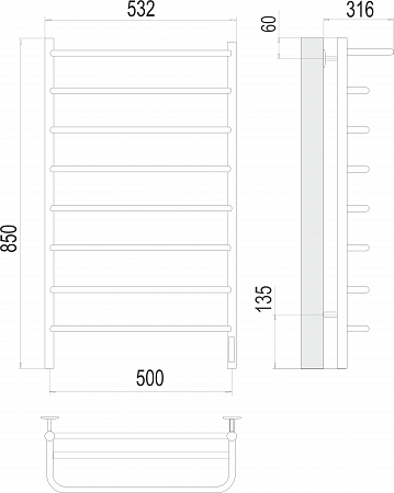 Полка П8 500х850 Электро (quick touch) Полотенцесушитель  TERMINUS Сызрань - фото 3