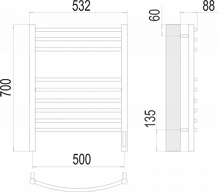 Классик П9 500х700 электро (sensor quick touch)  Полотенцесушитель TERMINUS Сызрань - фото 3