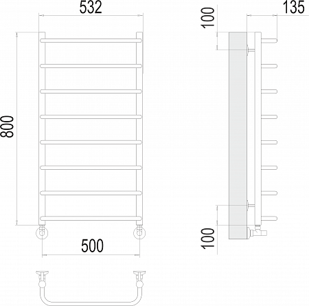 Стандарт П8 500х800  Полотенцесушитель  TERMINUS Сызрань - фото 3