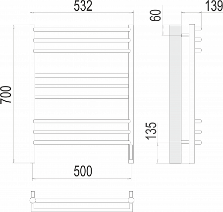 Прато П9 500х700 электро (sensor quick touch) Полотенцесушитель  TERMINUS Сызрань - фото 3