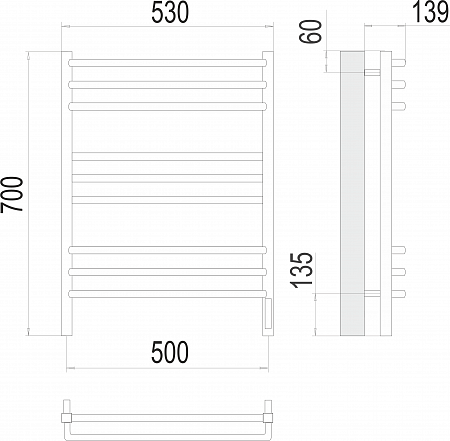 Соренто П9 500х700 электро (sensor quick touch) Полотенцесушитель  TERMINUS Сызрань - фото 3