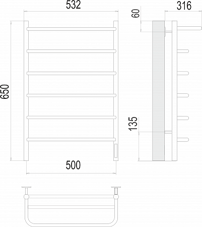 Полка П6 500х650 Электро (quick touch) Полотенцесушитель  TERMINUS Сызрань - фото 3